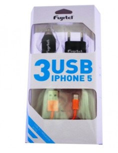 Pack  Fujitel 3 EN 1 IPHONE5 - CARGADOR - CABLE - ADAP.12V -