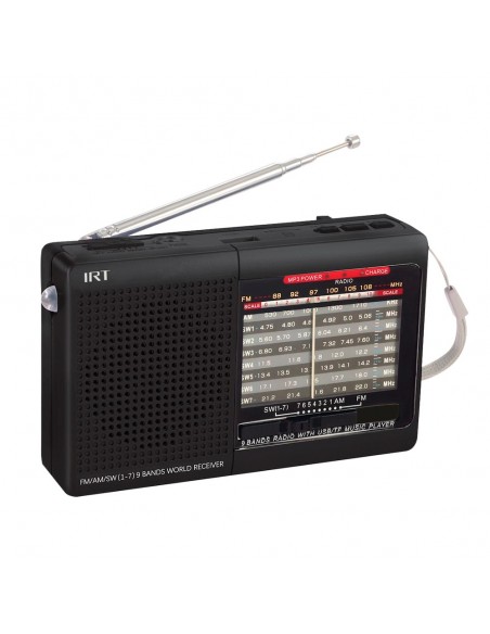 Radio IRT AM/FM/SW/USB/MSD  9 Bandas  Recargable Negra