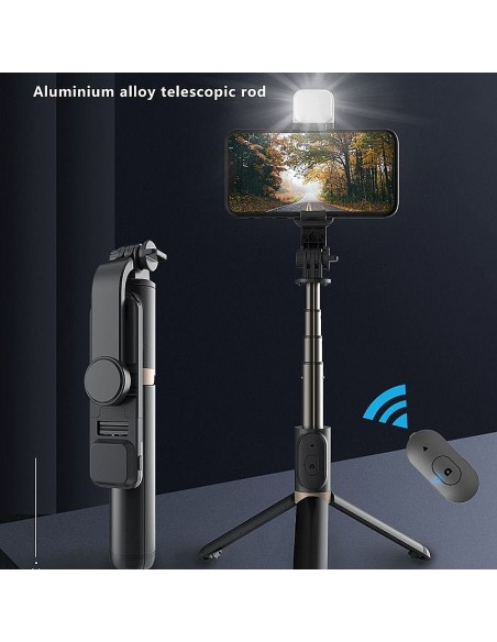 Bastón selfie con luz LED y trípode Dusted