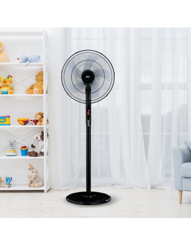 Ventilador 16" Pedestal Negro Con Timer