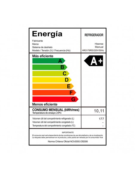 Refrigerador HRO179RD Single Door frost 177Lt Rojo Hisense